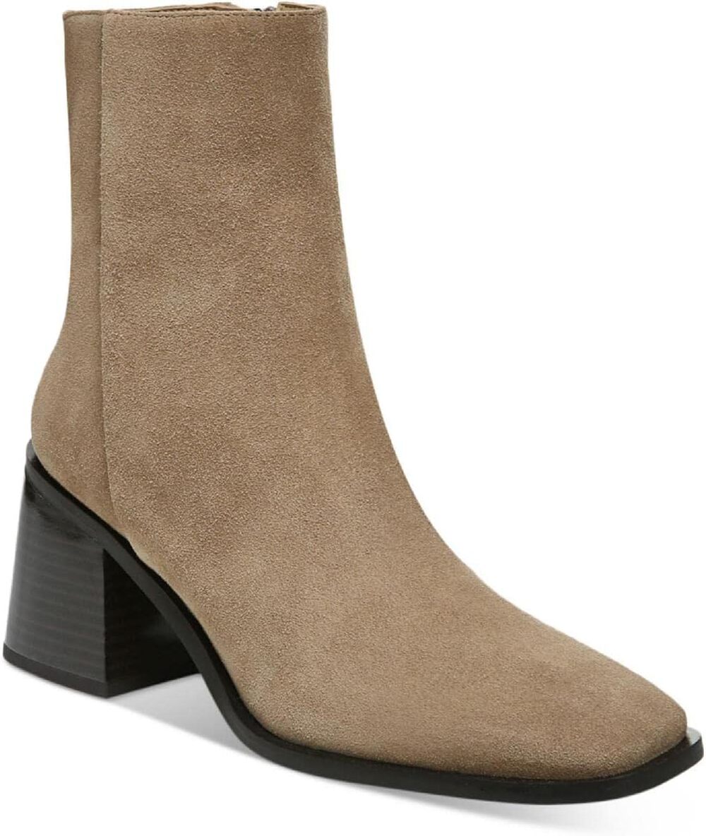 Sam Edelman Winnie Boots Suede Block Heel Square Toe Zip Ankle Tan 6M